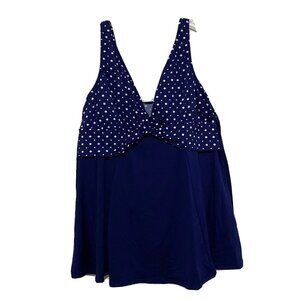 Southern Expressions Swim Dress 24W Blue Polka Dots One Piece Swimsuit